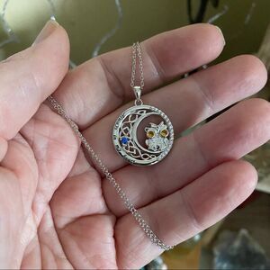 OwL Always In My Heart Sterling Celtic Moon CZ Necklace